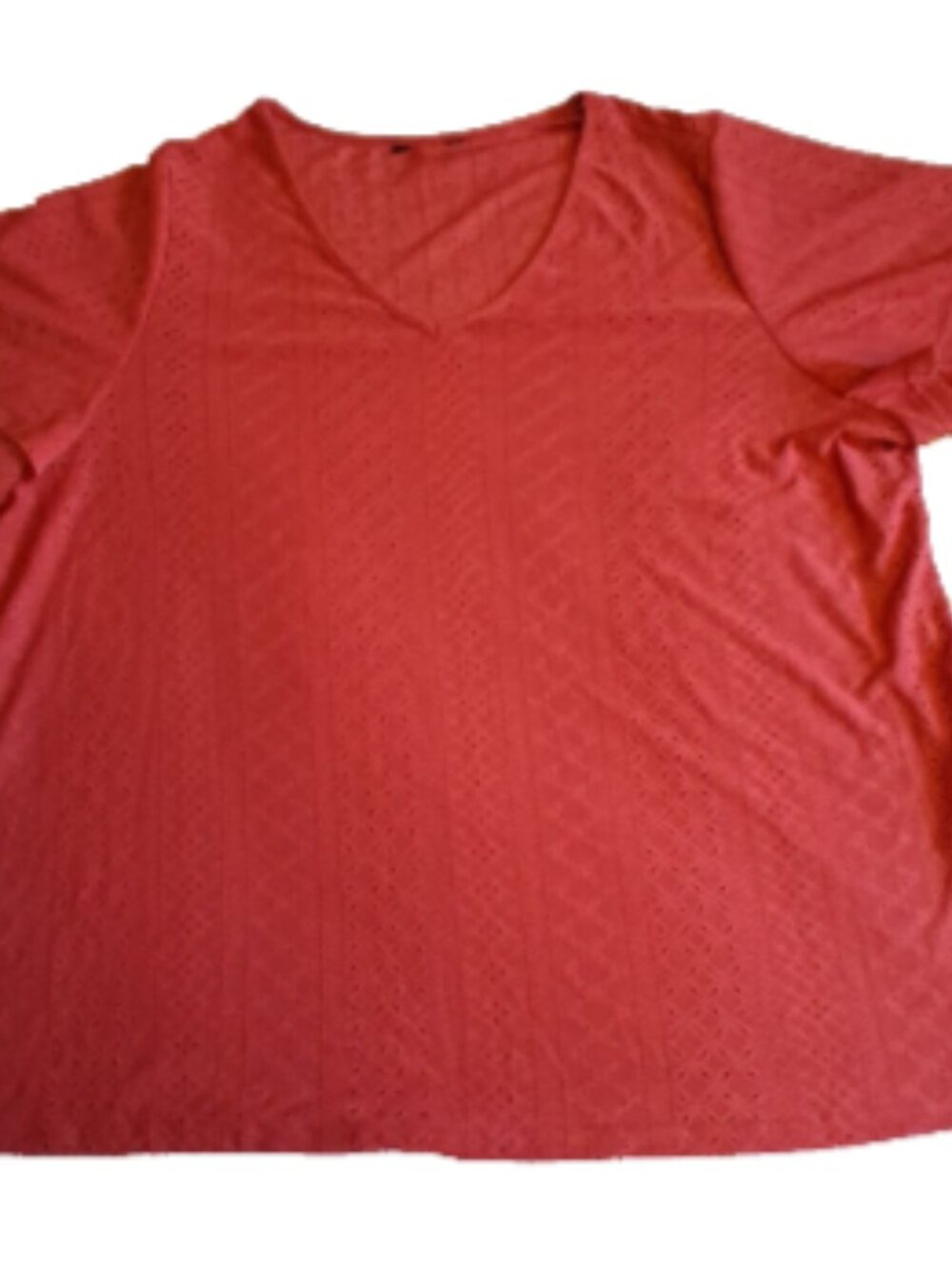 Womens Size 3XL Rust Eyelit V-Neck Blouse Tiered Short Sleeve Stretch Top